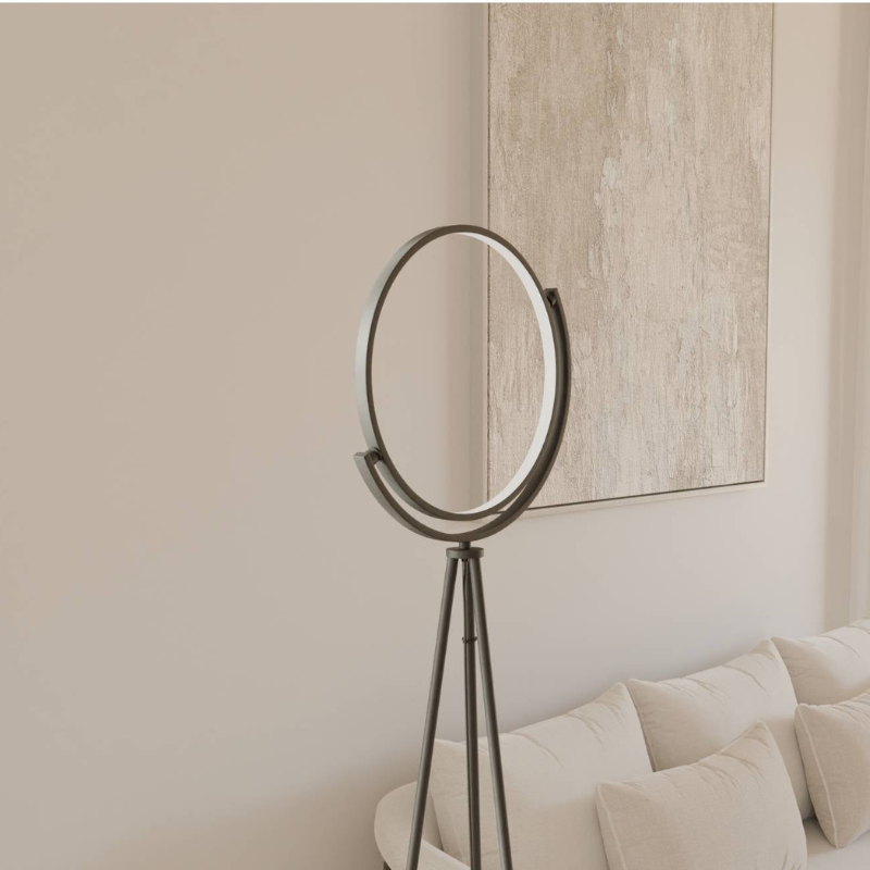 Moderne Stativ-Stehleuchte mit Rundem LED-Rahmen