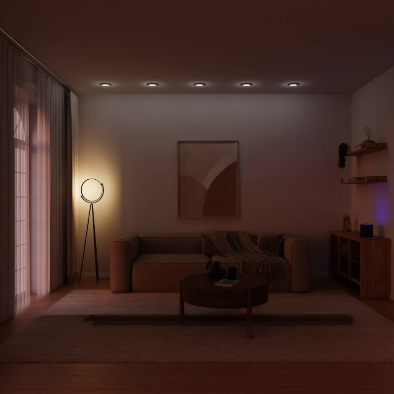 Moderne Stativ-Stehleuchte mit Rundem LED-Rahmen