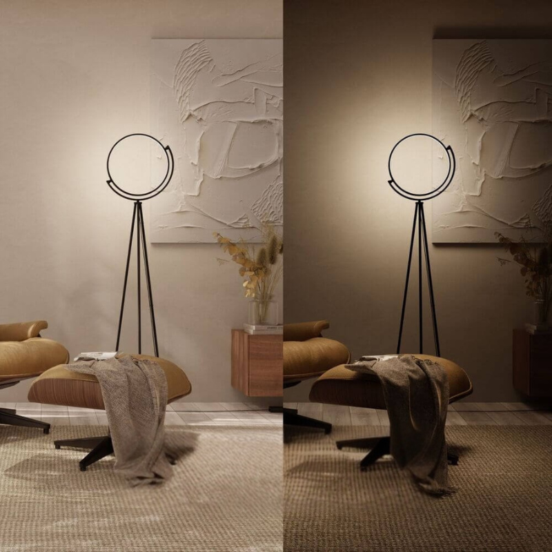 Moderne Stativ-Stehleuchte mit Rundem LED-Rahmen