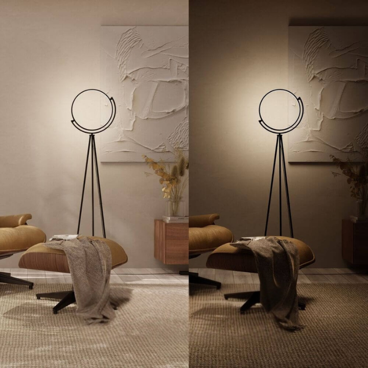 Moderne Stativ-Stehleuchte mit Rundem LED-Rahmen