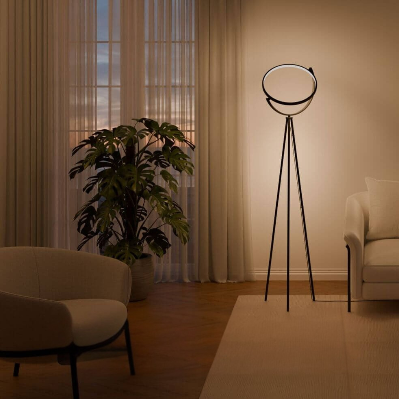 Moderne Stativ-Stehleuchte mit Rundem LED-Rahmen