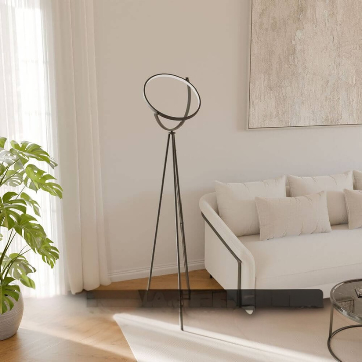 Moderne Stativ-Stehleuchte mit Rundem LED-Rahmen