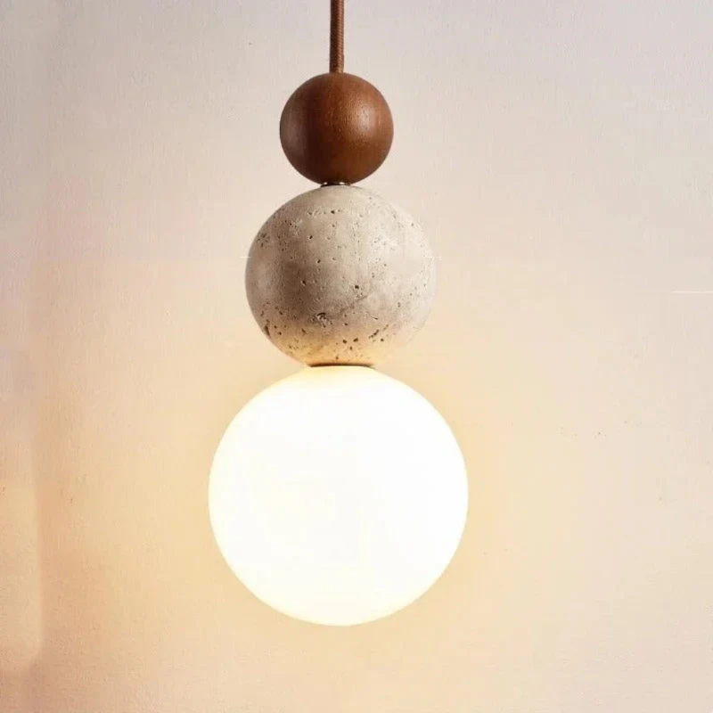 Moderne Pendelleuchte aus Travertin und Mahagoni – Hängelampe für Esszimmer, Wohnzimmer und Küche 0