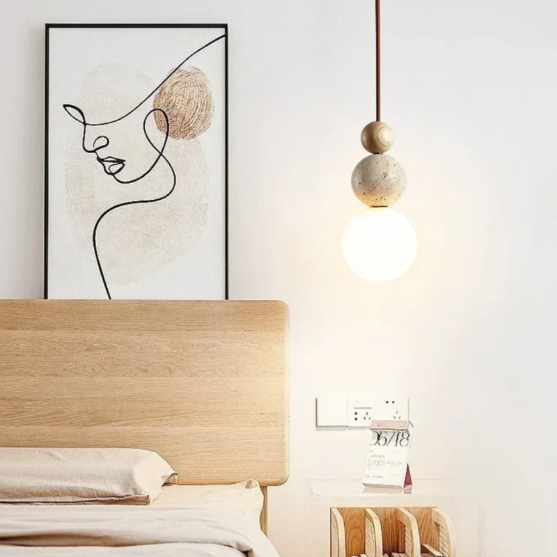 Moderne Pendelleuchte aus Travertin und Mahagoni – Hängelampe für Esszimmer, Wohnzimmer und Küche 6