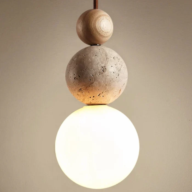 Moderne Pendelleuchte aus Travertin und Mahagoni – Hängelampe für Esszimmer, Wohnzimmer und Küche 7