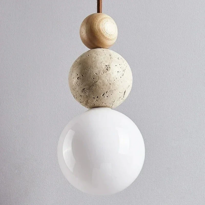 Moderne Pendelleuchte aus Travertin und Mahagoni – Hängelampe für Esszimmer, Wohnzimmer und Küche 8