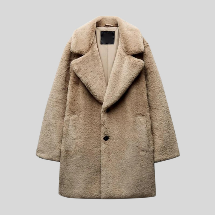 Oversized Women's Winter Coat with Notched Lapel and Soft Faux Fur Finish - Cozy Teddy Coat for Stylish Cold Weather Wear 0