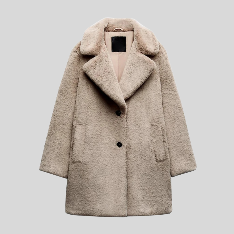 Oversized Women's Winter Coat with Notched Lapel and Soft Faux Fur Finish - Cozy Teddy Coat for Stylish Cold Weather Wear 1