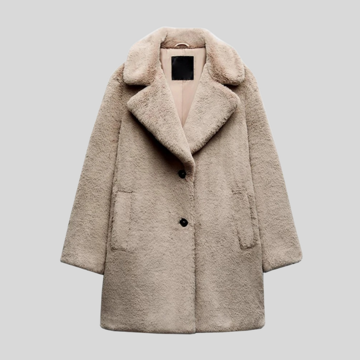 Oversized Women's Winter Coat with Notched Lapel and Soft Faux Fur Finish - Cozy Teddy Coat for Stylish Cold Weather Wear 1