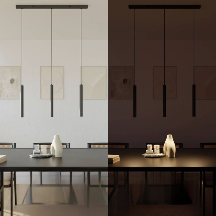 Pendelleuchte mit mehreren Lichtköpfen und verstellbaren Kabeln