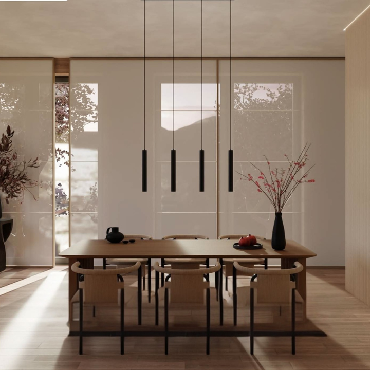 Pendelleuchte mit mehreren Lichtköpfen und verstellbaren Kabeln