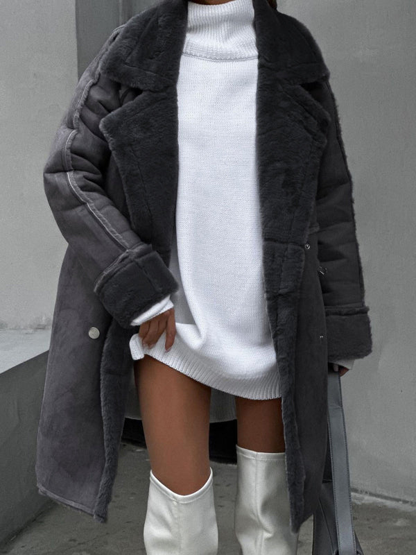 Plus Size Winter Coat for Women, Plush Fur Lining, Stylish Lapel Collar, Warm Teddy Coat, Mid-Length Design 1