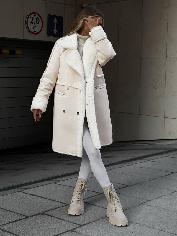 Plus Size Winter Coat for Women, Plush Fur Lining, Stylish Lapel Collar, Warm Teddy Coat, Mid-Length Design 4