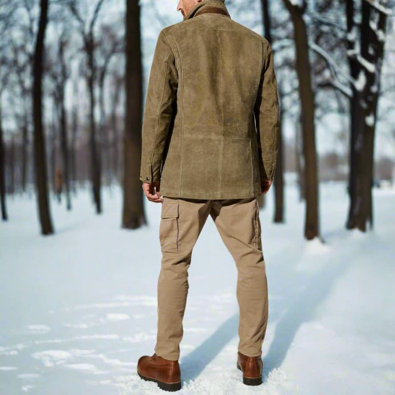 Retro Moderne Herrenjacke aus Wildleder mit Funktionalen Taschen – Elegantes Design für Stilbewusste Männer 1