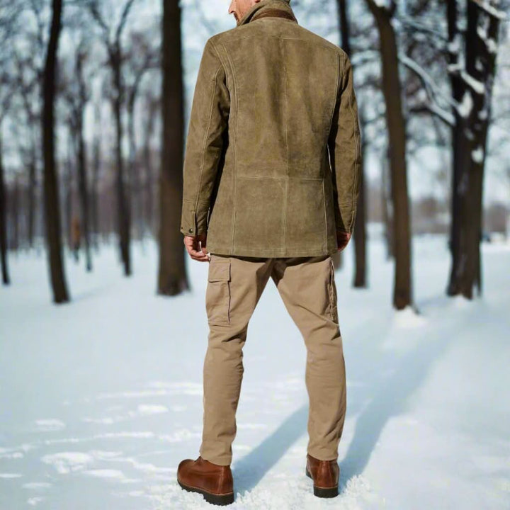 Retro Moderne Herrenjacke aus Wildleder mit Funktionalen Taschen – Elegantes Design für Stilbewusste Männer 1