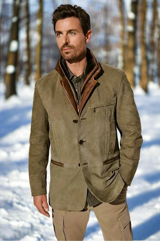 Retro Moderne Herrenjacke aus Wildleder mit Funktionalen Taschen – Elegantes Design für Stilbewusste Männer 2