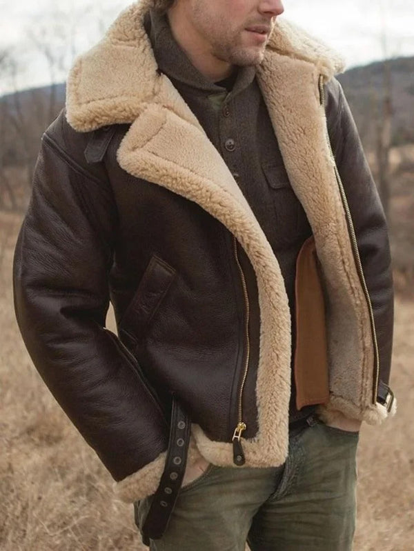 Sheepskin Pilot Jacket with Adjustable Fit and RAF Style Zippered Collar – Warm Genuine Sheepskin Outerwear 0