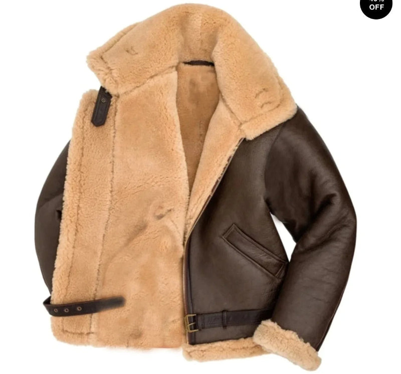 Sheepskin Pilot Jacket with Adjustable Fit and RAF Style Zippered Collar – Warm Genuine Sheepskin Outerwear 2
