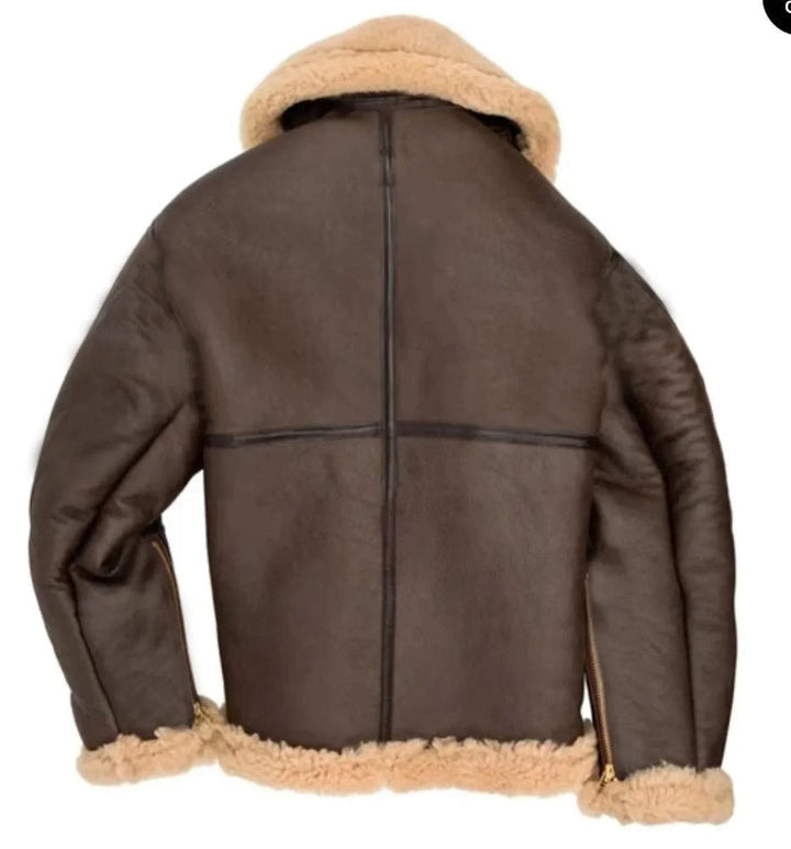 Sheepskin Pilot Jacket with Adjustable Fit and RAF Style Zippered Collar – Warm Genuine Sheepskin Outerwear 3