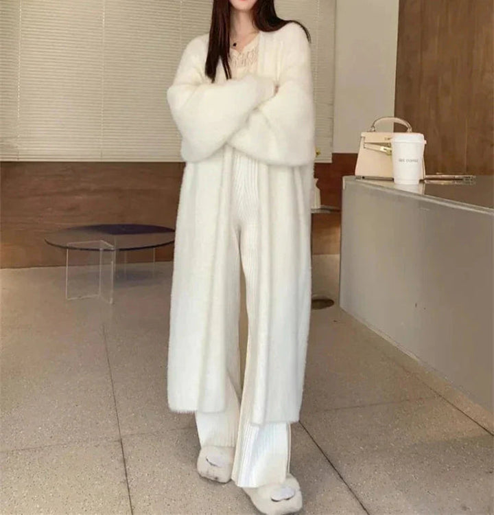 Damen Lange Strickjacke mit Offener Vorderseite und Langen Ärmeln