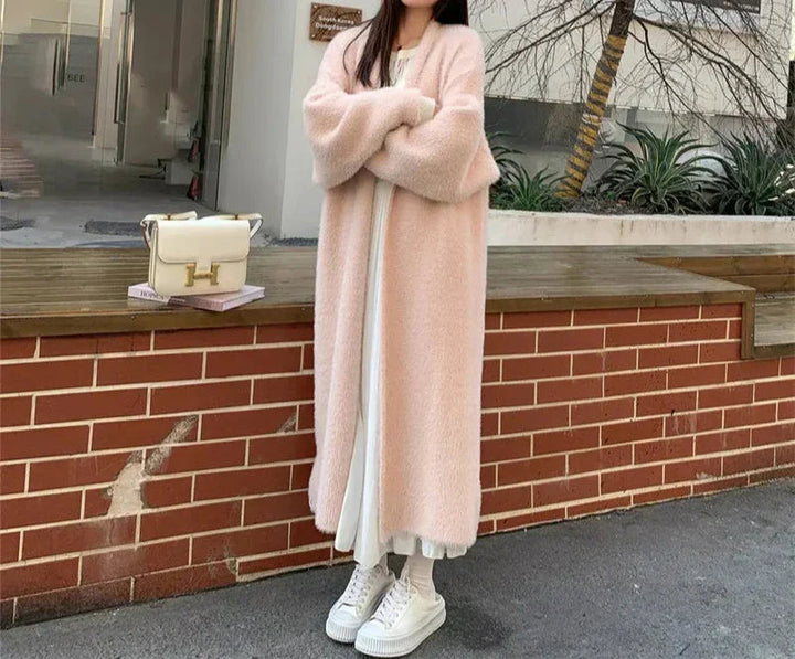Damen Lange Strickjacke mit Offener Vorderseite und Langen Ärmeln
