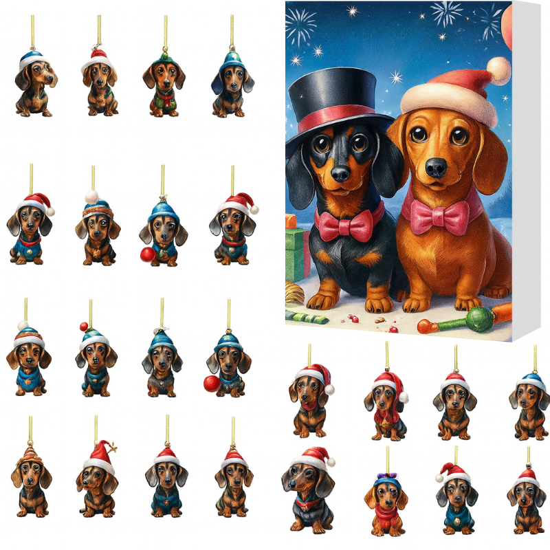 Kerst-adventskalender met teckel-bedels – 24-dagen kerstcountdown