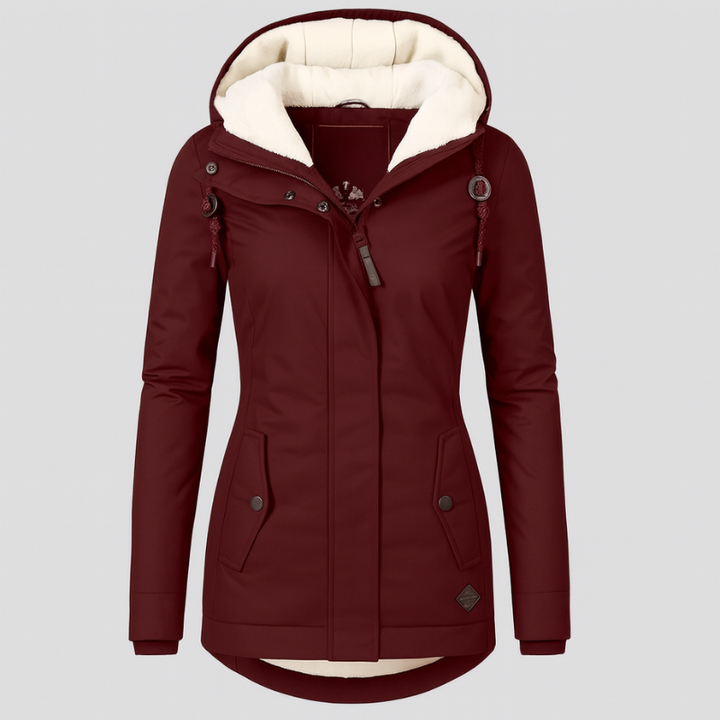 Winterjas voor dames met capuchon en knus voering – lange mouwen