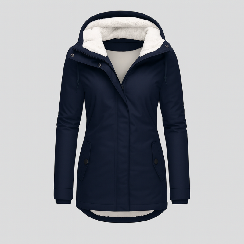 Winterjas voor dames met capuchon en knus voering – lange mouwen
