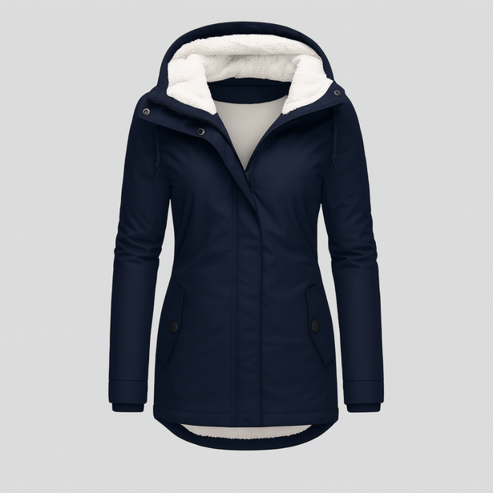 Winterjas voor dames met capuchon en knus voering – lange mouwen