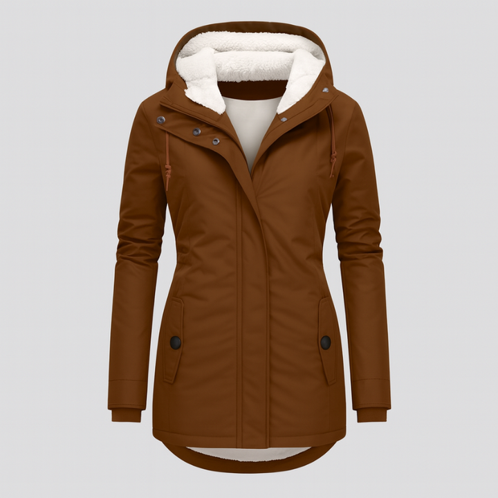 Winterjas voor dames met capuchon en knus voering – lange mouwen