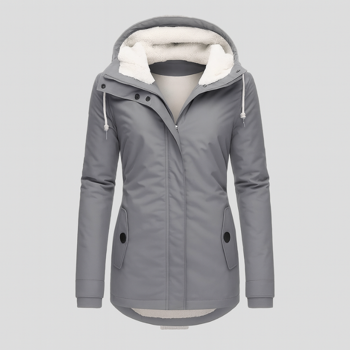 Winterjas voor dames met capuchon en knus voering – lange mouwen