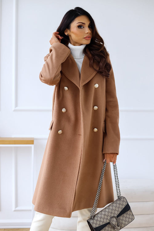 Women's Double-Breasted Wool Trench Coat – Elegant Longline Winter Outerwear with Side Pockets 2