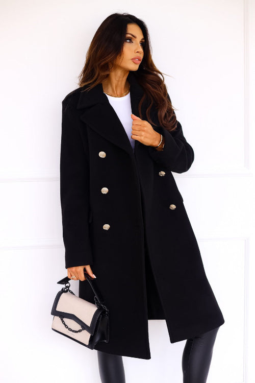 Women's Double-Breasted Wool Trench Coat – Elegant Longline Winter Outerwear with Side Pockets 4