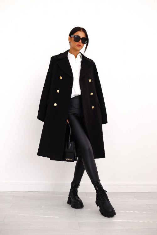 Women's Double-Breasted Wool Trench Coat – Elegant Longline Winter Outerwear with Side Pockets 5