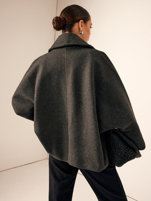 Women's Oversized Jacket with Double-Breasted Front and Side Pockets in Dark Gray and Beige 1