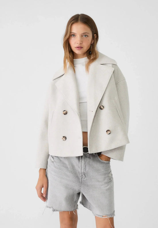 Damen Zweireihige Kurzjacke mit Breitem Reverskragen