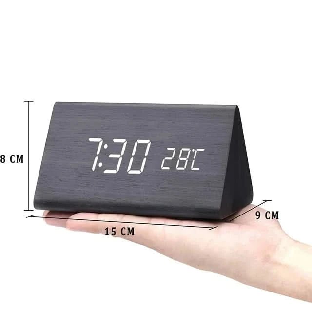 Wood Effect Digital Alarm Clock with Customizable Alarms and Temperature Display 0