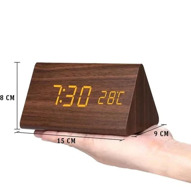 Wood Effect Digital Alarm Clock with Customizable Alarms and Temperature Display 2