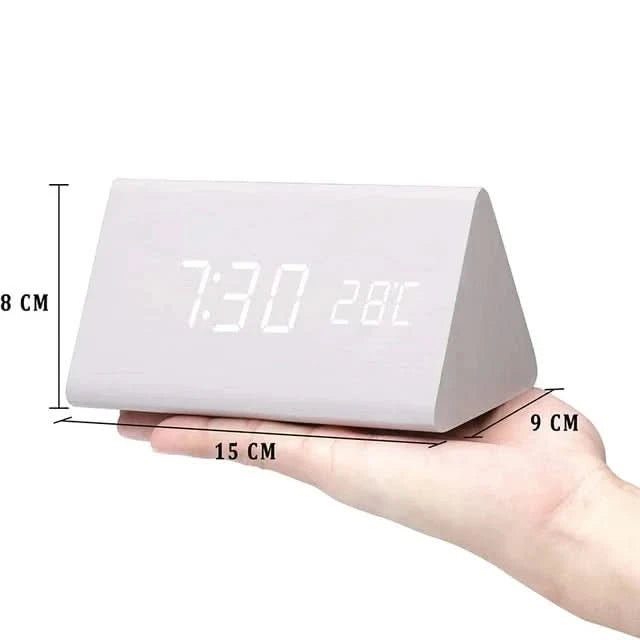 Wood Effect Digital Alarm Clock with Customizable Alarms and Temperature Display 3