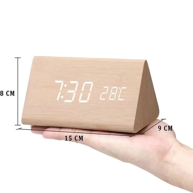 Wood Effect Digital Alarm Clock with Customizable Alarms and Temperature Display 4