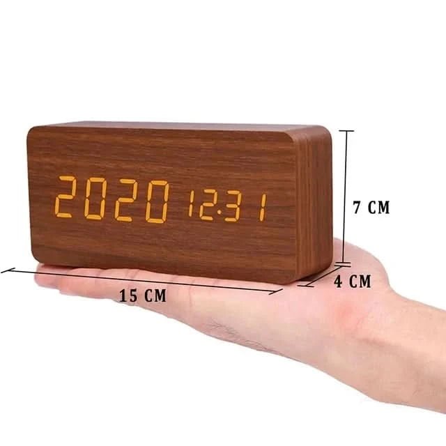 Wood Effect Digital Alarm Clock with Customizable Alarms and Temperature Display 6