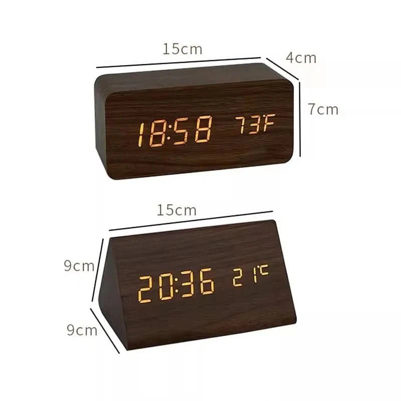 Wood Effect Digital Alarm Clock with Customizable Alarms and Temperature Display 7