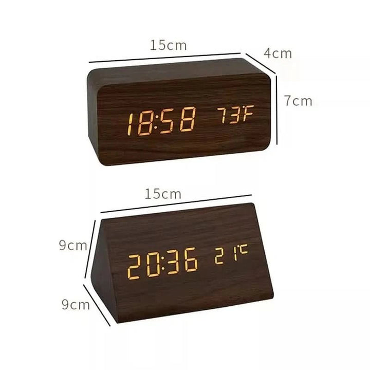 Wood Effect Digital Alarm Clock with Customizable Alarms and Temperature Display 7