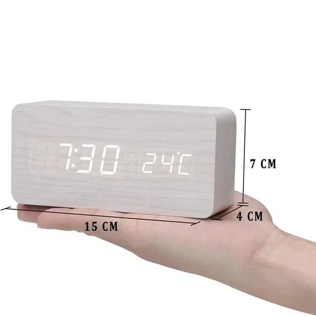 Wood Effect Digital Alarm Clock with Customizable Alarms and Temperature Display 8