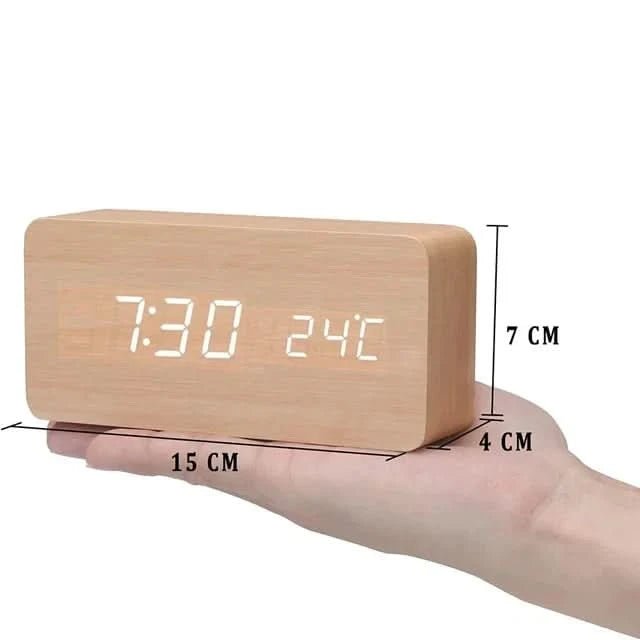 Wood Effect Digital Alarm Clock with Customizable Alarms and Temperature Display 9