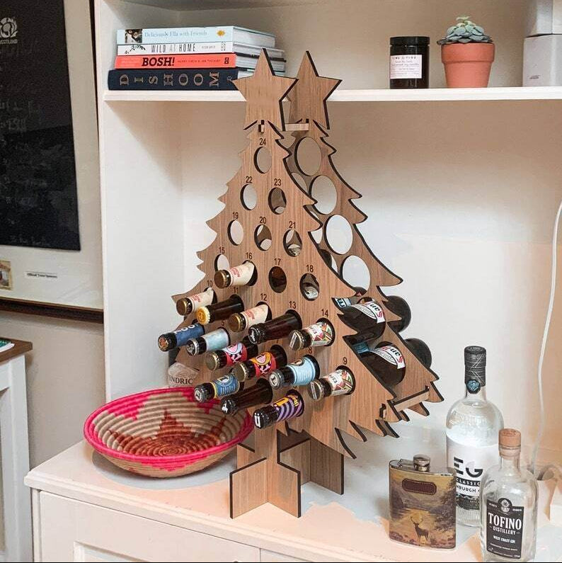 Wooden Beer Advent Calendar – Customizable Christmas Countdown Tree for Men, Eco-Friendly Birch Wood Design 4